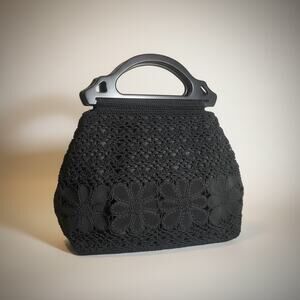 Vintage Nine West Tapestry Top Handle Bag Y2K Crochet & Suede Boho